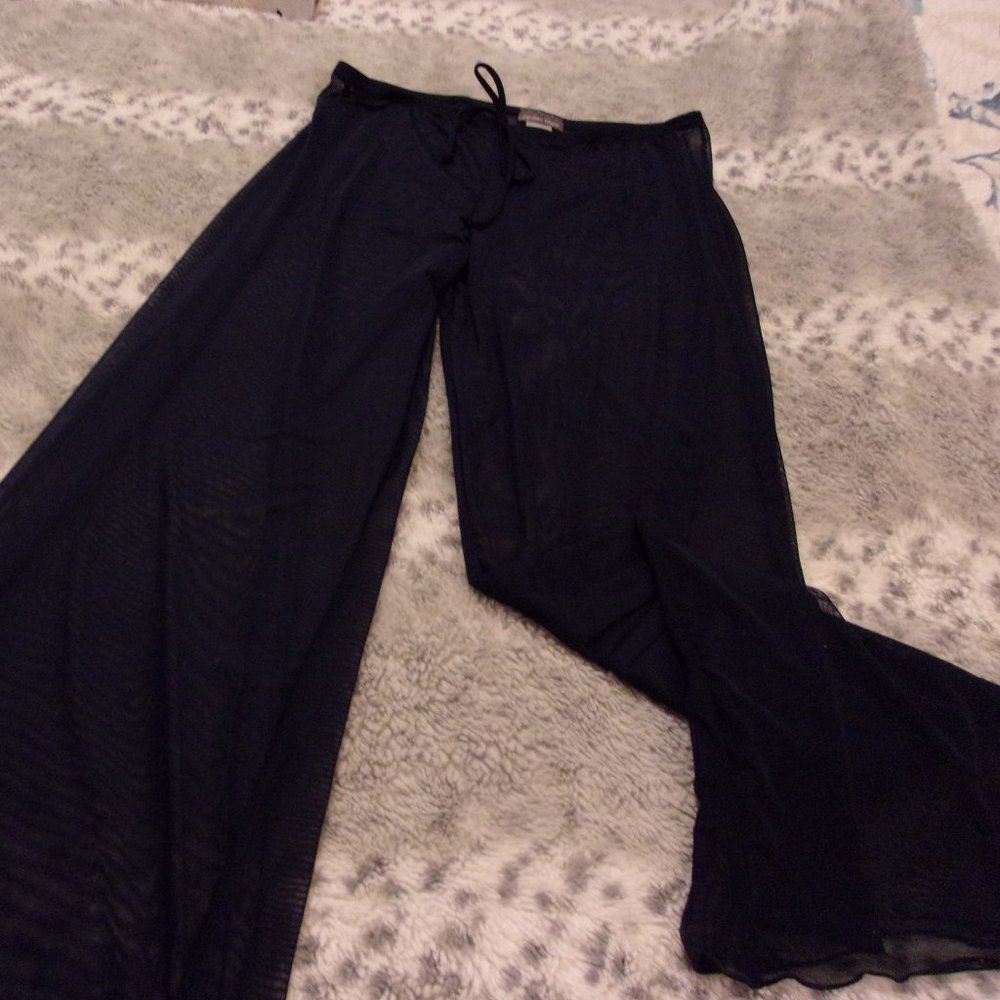Cover up swim pants sheer navy long straight leg